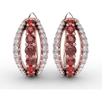 Openwork Hoop Earrings with Round Rubies and Pavé Diamonds by Fana - 0.97 Carat Total Gemstone Weight