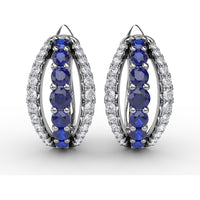 Openwork Hoop Earrings with Round Sapphires and Pavé Diamonds by Fana - 0.95 Carat Total Gemstone Weight