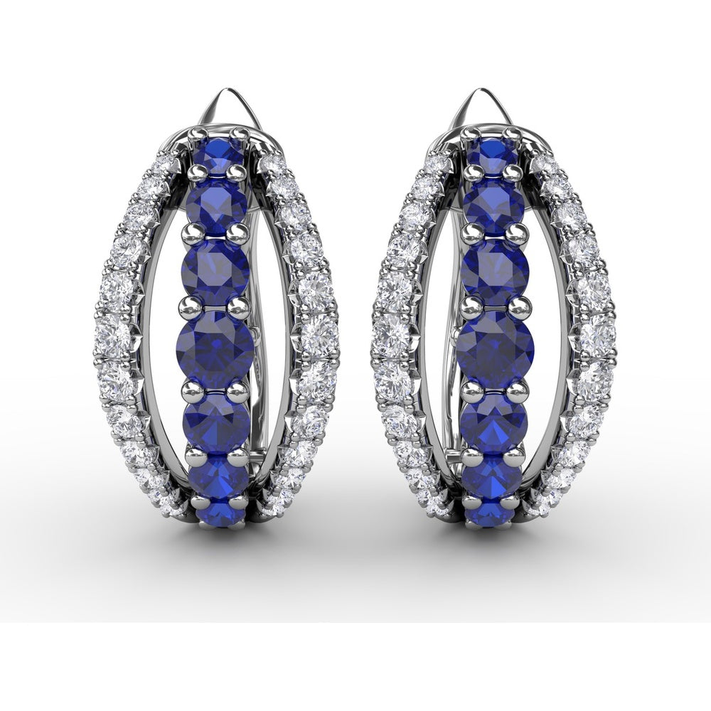 Openwork Hoop Earrings with Round Sapphires and Pavé Diamonds by Fana - 0.95 Carat Total Gemstone Weight