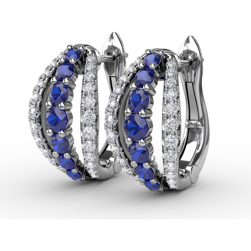 Openwork Hoop Earrings with Round Sapphires and Pavé Diamonds by Fana - 0.95 Carat Total Gemstone Weight