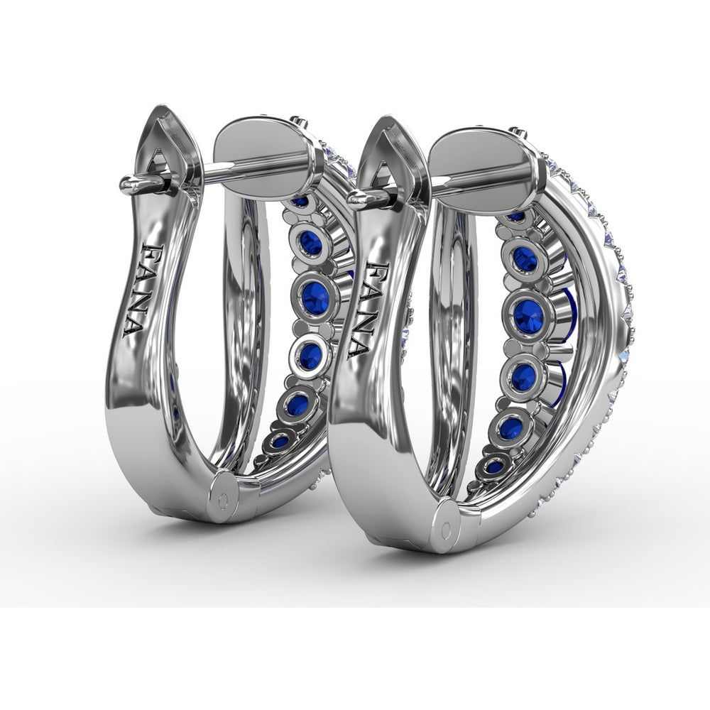 Openwork Hoop Earrings with Round Sapphires and Pavé Diamonds by Fana - 0.95 Carat Total Gemstone Weight