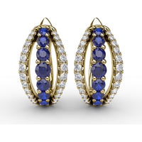 Openwork Hoop Earrings with Round Sapphires and Pavé Diamonds by Fana - 0.95 Carat Total Gemstone Weight