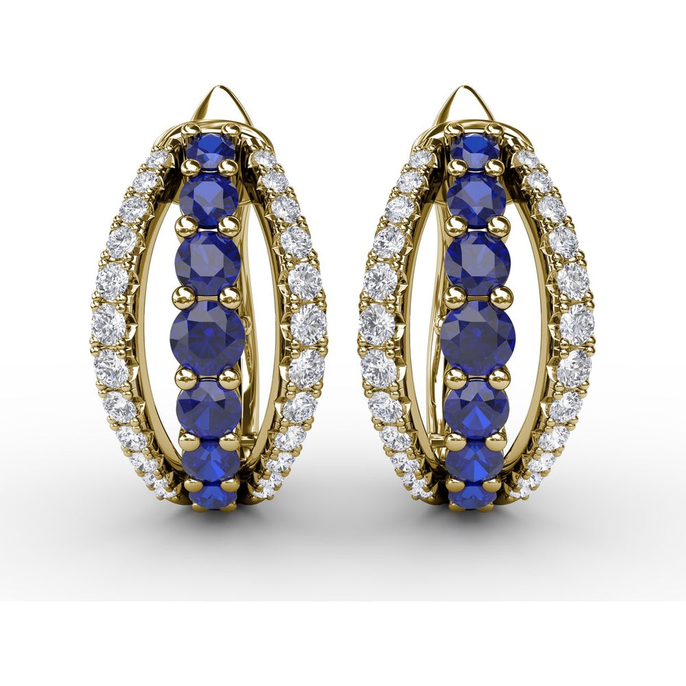Openwork Hoop Earrings with Round Sapphires and Pavé Diamonds by Fana - 0.95 Carat Total Gemstone Weight