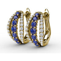 Openwork Hoop Earrings with Round Sapphires and Pavé Diamonds by Fana - 0.95 Carat Total Gemstone Weight