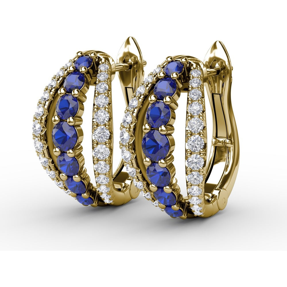 Openwork Hoop Earrings with Round Sapphires and Pavé Diamonds by Fana - 0.95 Carat Total Gemstone Weight