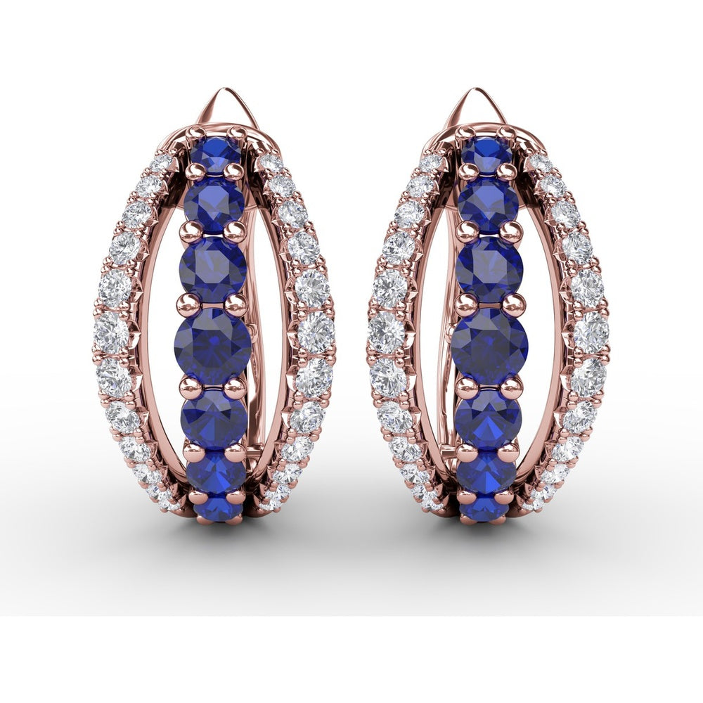 Openwork Hoop Earrings with Round Sapphires and Pavé Diamonds by Fana - 0.95 Carat Total Gemstone Weight