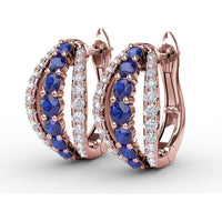 Openwork Hoop Earrings with Round Sapphires and Pavé Diamonds by Fana - 0.95 Carat Total Gemstone Weight