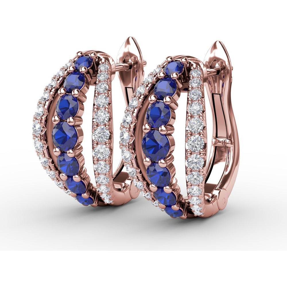 Openwork Hoop Earrings with Round Sapphires and Pavé Diamonds by Fana - 0.95 Carat Total Gemstone Weight