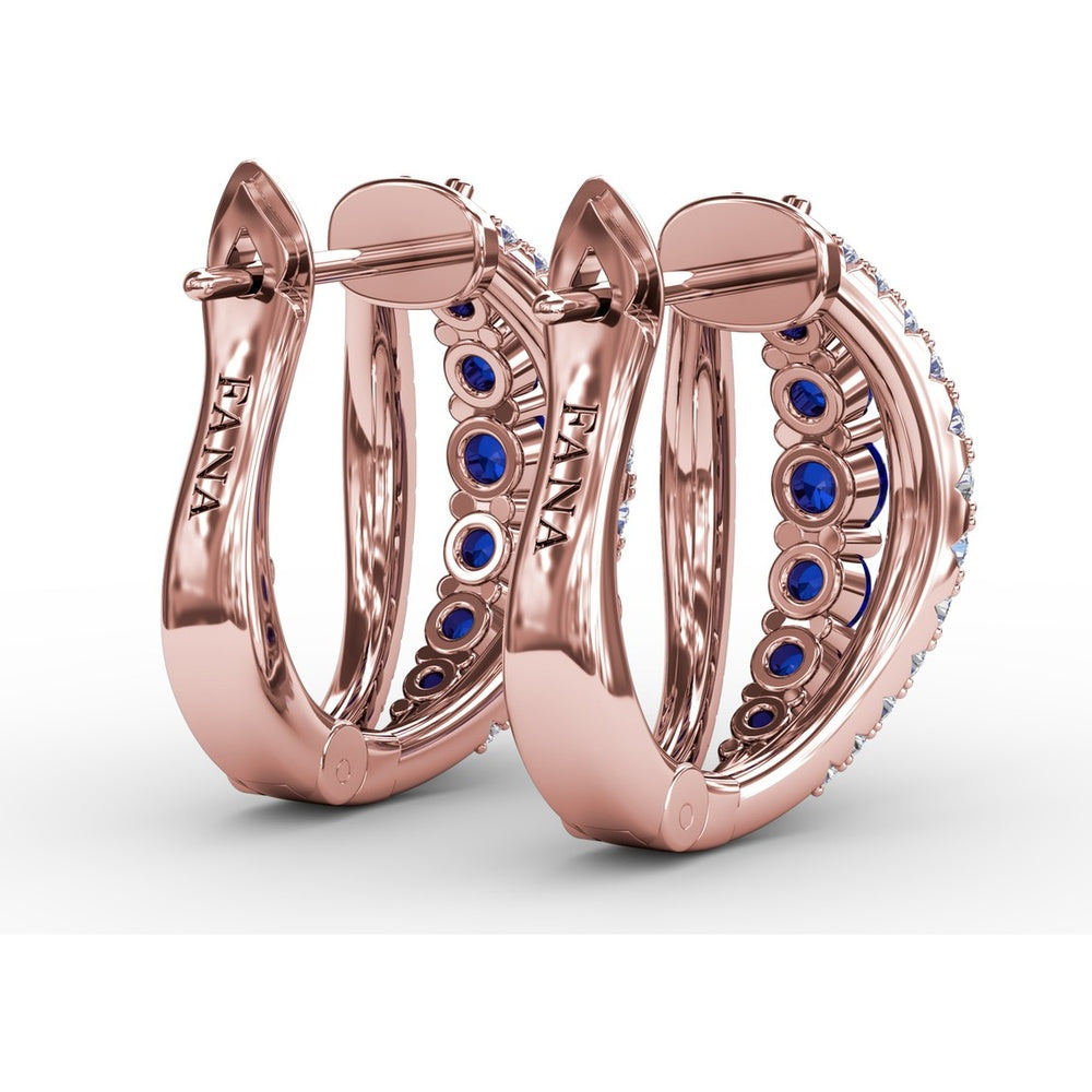 Openwork Hoop Earrings with Round Sapphires and Pavé Diamonds by Fana - 0.95 Carat Total Gemstone Weight