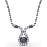 Openwork Pendant with Round Blue Sapphire and Pavé Diamond Halo by Fana - 0.52 Carat Total Sapphire Weight