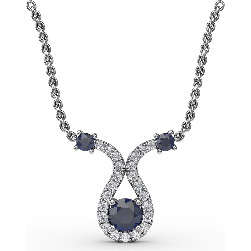 Openwork Pendant with Round Blue Sapphire and Pavé Diamond Halo by Fana - 0.52 Carat Total Sapphire Weight
