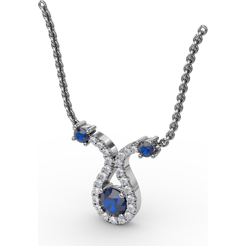 Openwork Pendant with Round Blue Sapphire and Pavé Diamond Halo by Fana - 0.52 Carat Total Sapphire Weight