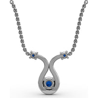 Openwork Pendant with Round Blue Sapphire and Pavé Diamond Halo by Fana - 0.52 Carat Total Sapphire Weight