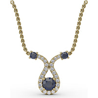 Openwork Pendant with Round Blue Sapphire and Pavé Diamond Halo by Fana - 0.52 Carat Total Sapphire Weight