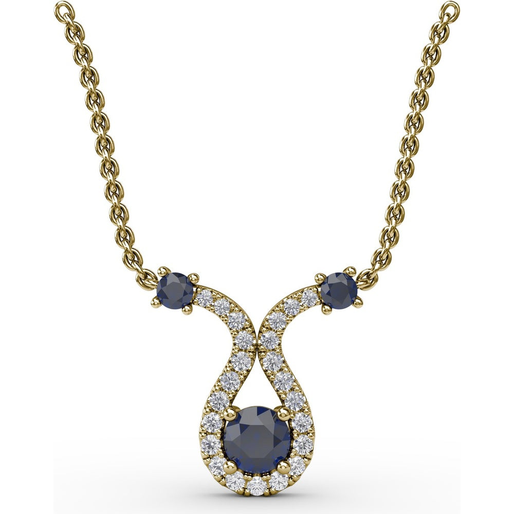 Openwork Pendant with Round Blue Sapphire and Pavé Diamond Halo by Fana - 0.52 Carat Total Sapphire Weight