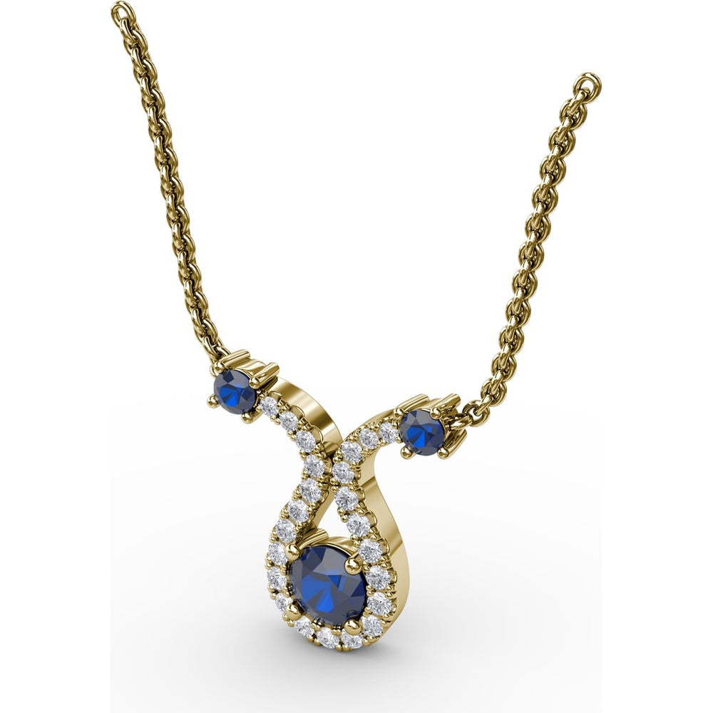 Openwork Pendant with Round Blue Sapphire and Pavé Diamond Halo by Fana - 0.52 Carat Total Sapphire Weight