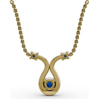 Openwork Pendant with Round Blue Sapphire and Pavé Diamond Halo by Fana - 0.52 Carat Total Sapphire Weight