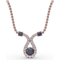 Openwork Pendant with Round Blue Sapphire and Pavé Diamond Halo by Fana - 0.52 Carat Total Sapphire Weight