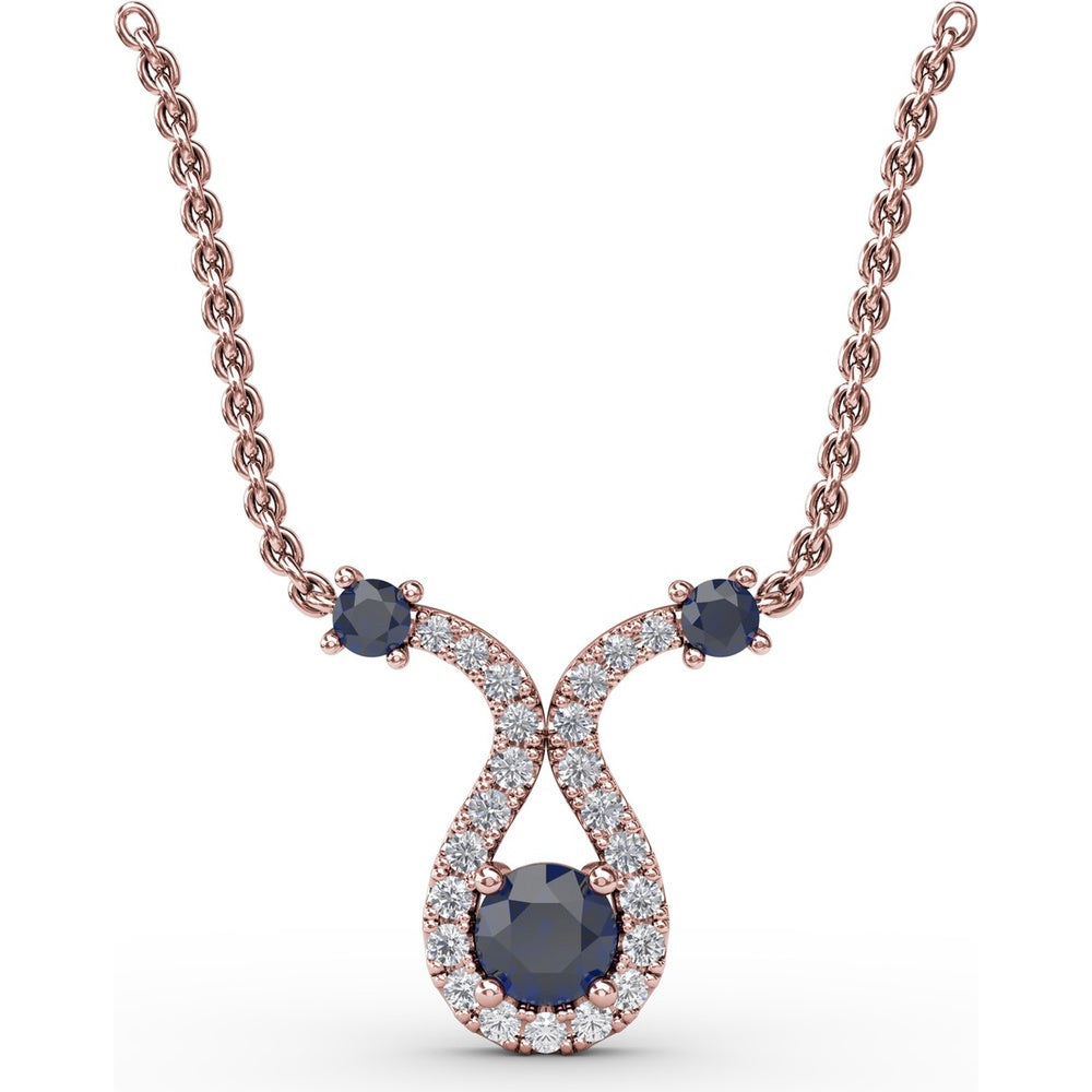 Openwork Pendant with Round Blue Sapphire and Pavé Diamond Halo by Fana - 0.52 Carat Total Sapphire Weight