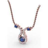Openwork Pendant with Round Blue Sapphire and Pavé Diamond Halo by Fana - 0.52 Carat Total Sapphire Weight