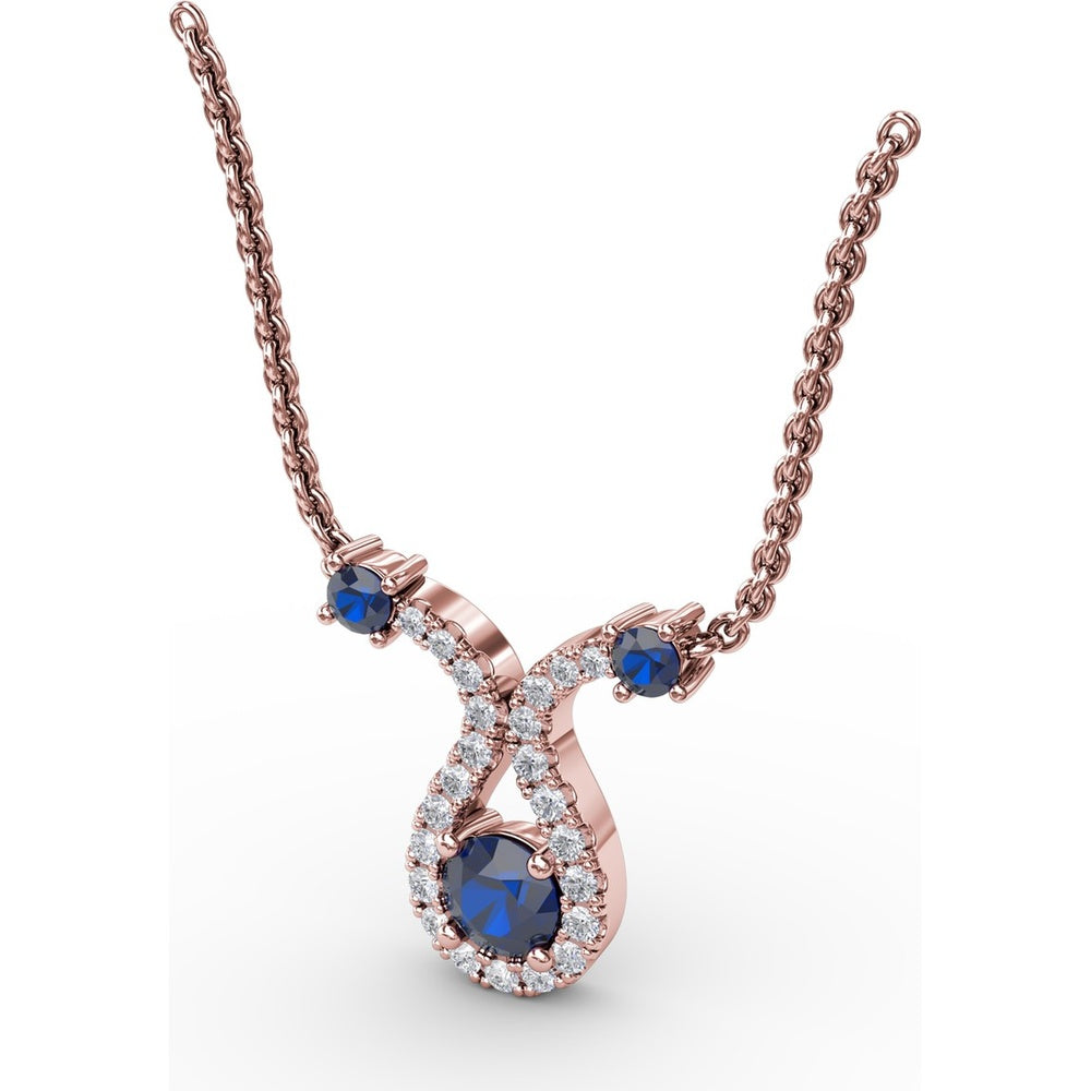 Openwork Pendant with Round Blue Sapphire and Pavé Diamond Halo by Fana - 0.52 Carat Total Sapphire Weight
