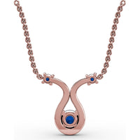 Openwork Pendant with Round Blue Sapphire and Pavé Diamond Halo by Fana - 0.52 Carat Total Sapphire Weight