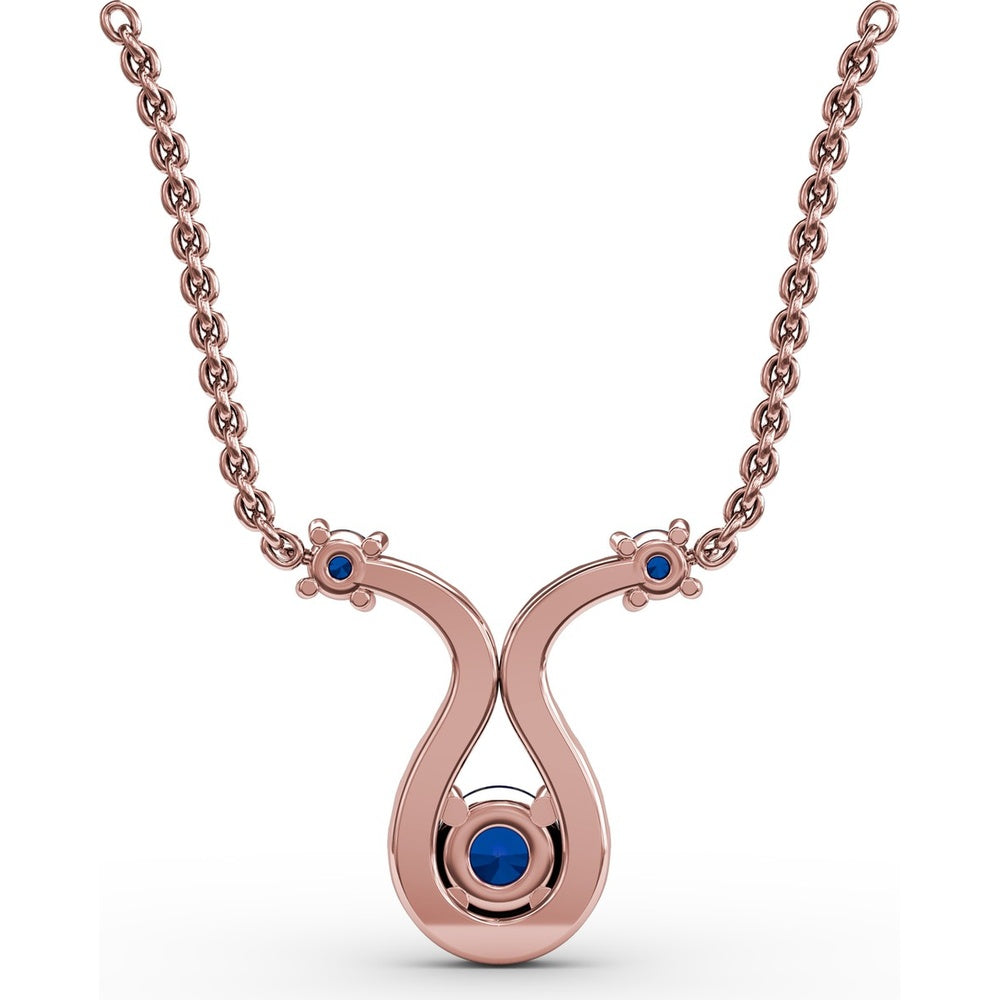 Openwork Pendant with Round Blue Sapphire and Pavé Diamond Halo by Fana - 0.52 Carat Total Sapphire Weight