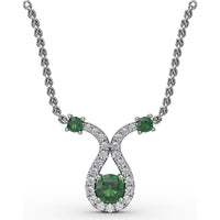 Openwork Pendant with Round Emeralds and Pavé Diamond Halo by Fana - 0.43 Carat Total Gemstone Weight