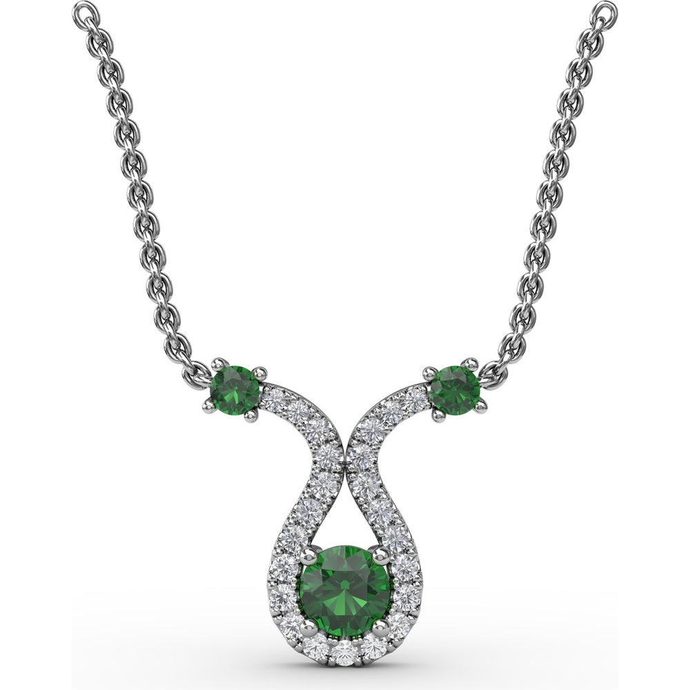 Openwork Pendant with Round Emeralds and Pavé Diamond Halo by Fana - 0.43 Carat Total Gemstone Weight