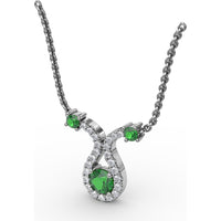Openwork Pendant with Round Emeralds and Pavé Diamond Halo by Fana - 0.43 Carat Total Gemstone Weight