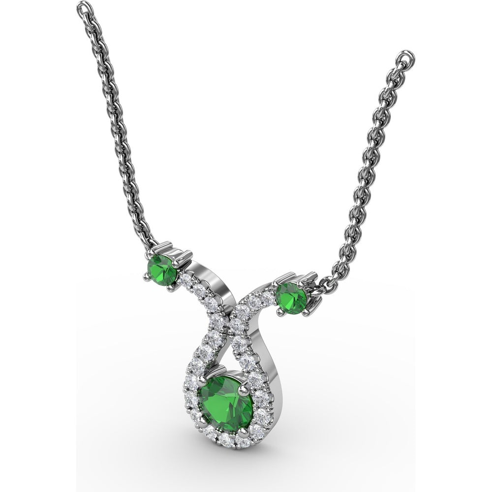 Openwork Pendant with Round Emeralds and Pavé Diamond Halo by Fana - 0.43 Carat Total Gemstone Weight