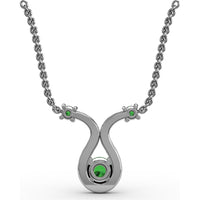 Openwork Pendant with Round Emeralds and Pavé Diamond Halo by Fana - 0.43 Carat Total Gemstone Weight