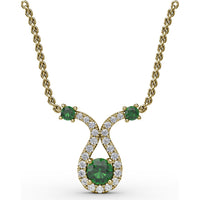Openwork Pendant with Round Emeralds and Pavé Diamond Halo by Fana - 0.43 Carat Total Gemstone Weight