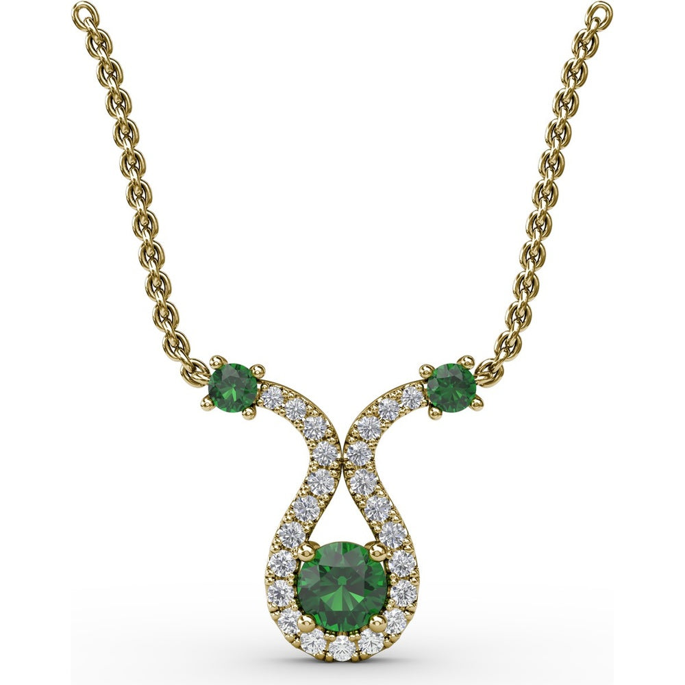 Openwork Pendant with Round Emeralds and Pavé Diamond Halo by Fana - 0.43 Carat Total Gemstone Weight