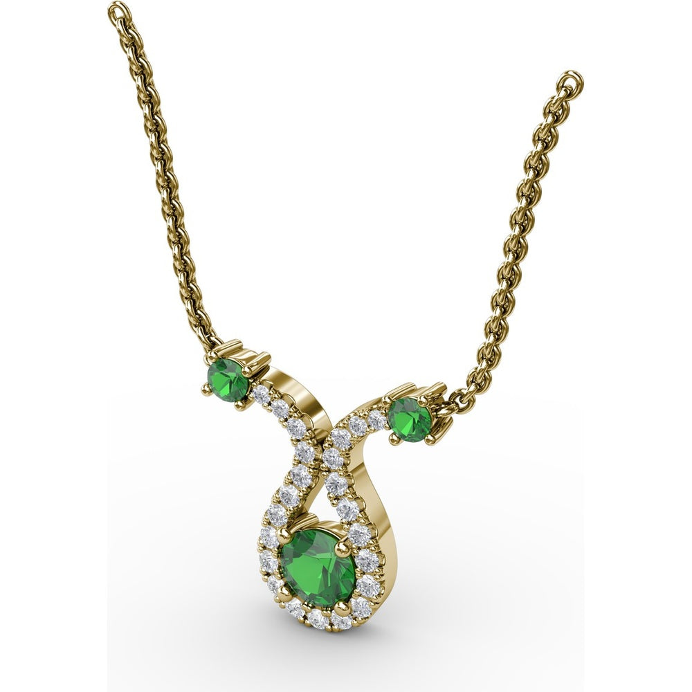 Openwork Pendant with Round Emeralds and Pavé Diamond Halo by Fana - 0.43 Carat Total Gemstone Weight