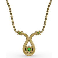 Openwork Pendant with Round Emeralds and Pavé Diamond Halo by Fana - 0.43 Carat Total Gemstone Weight