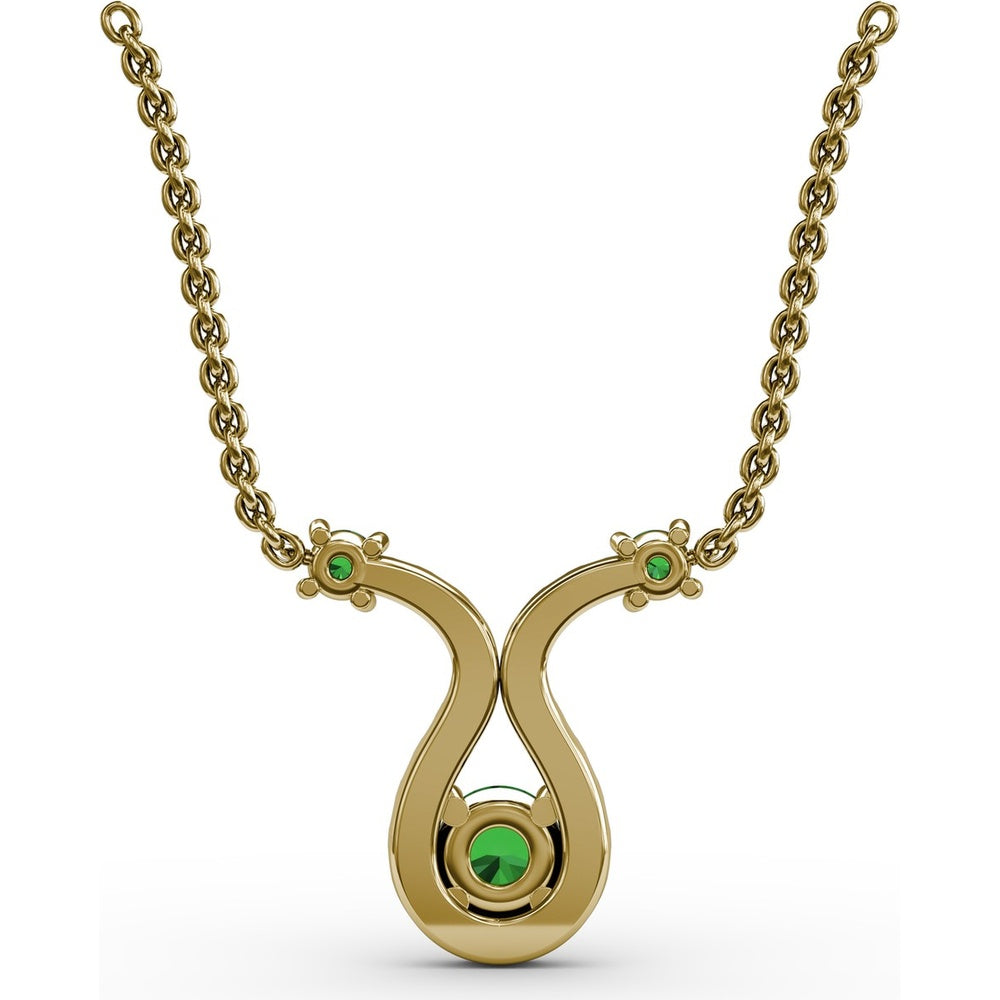 Openwork Pendant with Round Emeralds and Pavé Diamond Halo by Fana - 0.43 Carat Total Gemstone Weight