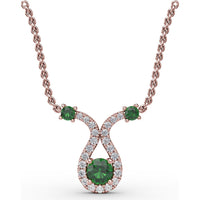 Openwork Pendant with Round Emeralds and Pavé Diamond Halo by Fana - 0.43 Carat Total Gemstone Weight