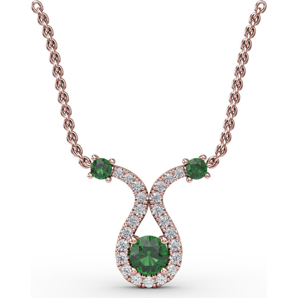 Openwork Pendant with Round Emeralds and Pavé Diamond Halo by Fana - 0.43 Carat Total Gemstone Weight