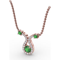 Openwork Pendant with Round Emeralds and Pavé Diamond Halo by Fana - 0.43 Carat Total Gemstone Weight