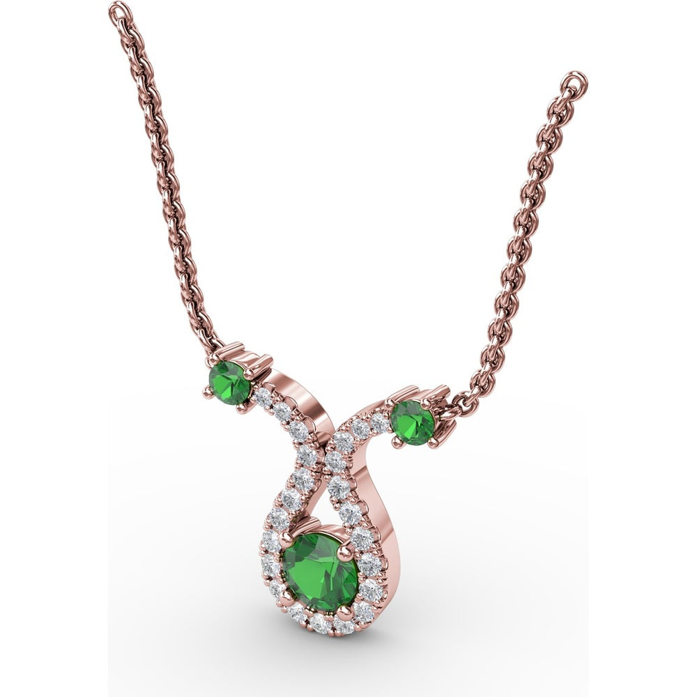Openwork Pendant with Round Emeralds and Pavé Diamond Halo by Fana - 0.43 Carat Total Gemstone Weight