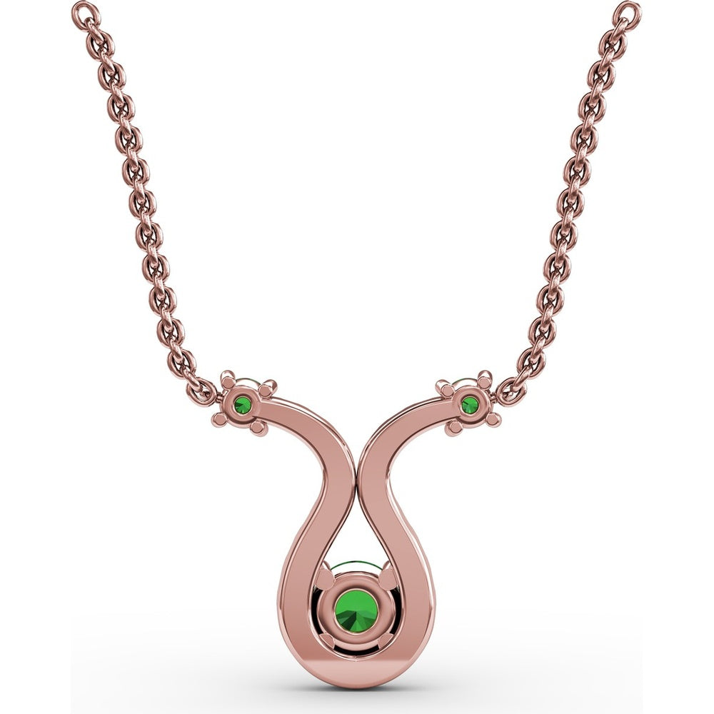 Openwork Pendant with Round Emeralds and Pavé Diamond Halo by Fana - 0.43 Carat Total Gemstone Weight