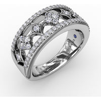Openwork Split Shank Band with Pavé and Cluster Round Diamonds by Fana - 0.49 Carat Total Diamond Weight