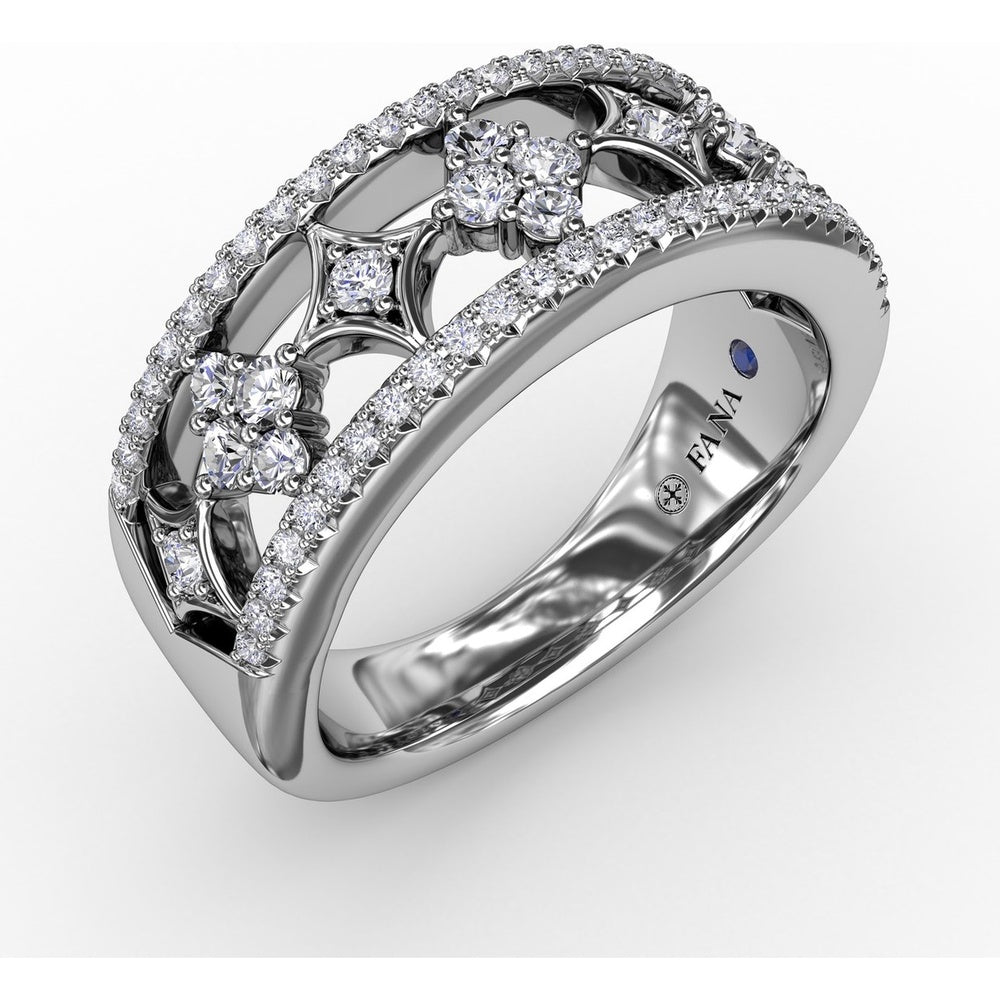 Openwork Split Shank Band with Pavé and Cluster Round Diamonds by Fana - 0.49 Carat Total Diamond Weight