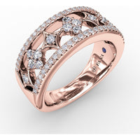 Openwork Split Shank Band with Pavé and Cluster Round Diamonds by Fana - 0.49 Carat Total Diamond Weight