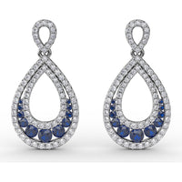 Openwork Teardrop Drop Earrings with Pavé Diamonds and Round Blue Sapphires by Fana - 2.18 Carat Total Gemstone Weight