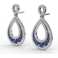 Openwork Teardrop Drop Earrings with Pavé Diamonds and Round Blue Sapphires by Fana - 2.18 Carat Total Gemstone Weight