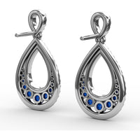 Openwork Teardrop Drop Earrings with Pavé Diamonds and Round Blue Sapphires by Fana - 2.18 Carat Total Gemstone Weight