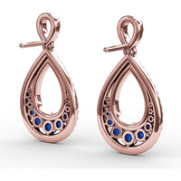 Openwork Teardrop Drop Earrings with Pavé Diamonds and Round Blue Sapphires by Fana - 2.18 Carat Total Gemstone Weight