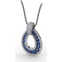 Openwork Teardrop Pendant with Pavé Diamond Halo and Round Sapphires by Fana - 2.23 Carat Total Gemstone Weight